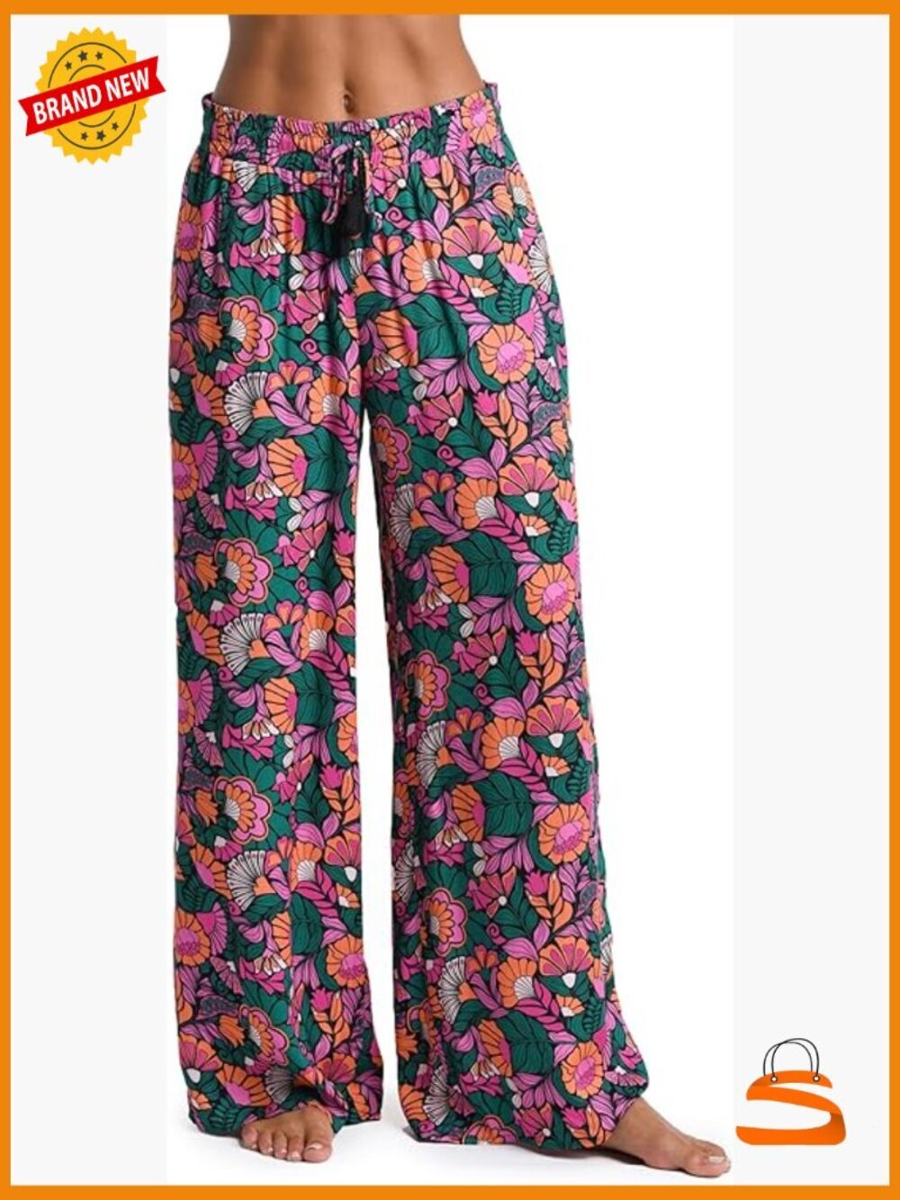 Women's Palazzo Swim Cover Up Wide Leg Beach Pants with Pockets